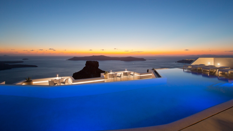 Swimming pool at night