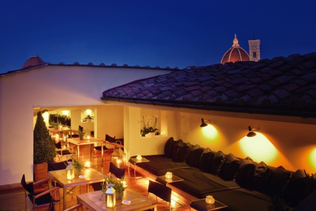 Rooftop terrace at night